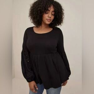 Torrid Cotton Modal Slub Scoop Neck Eyelet Sleeve Inset Babydoll Top Size 5X NEW